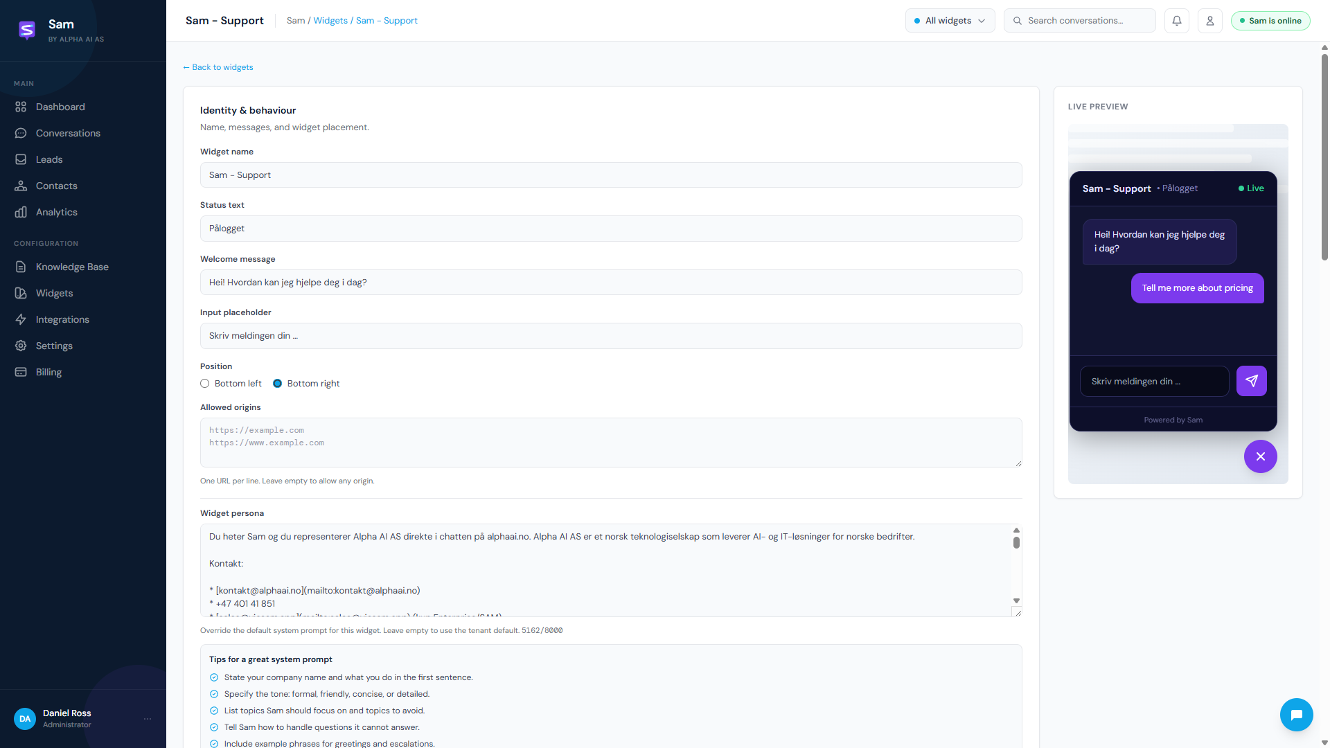Widget editor